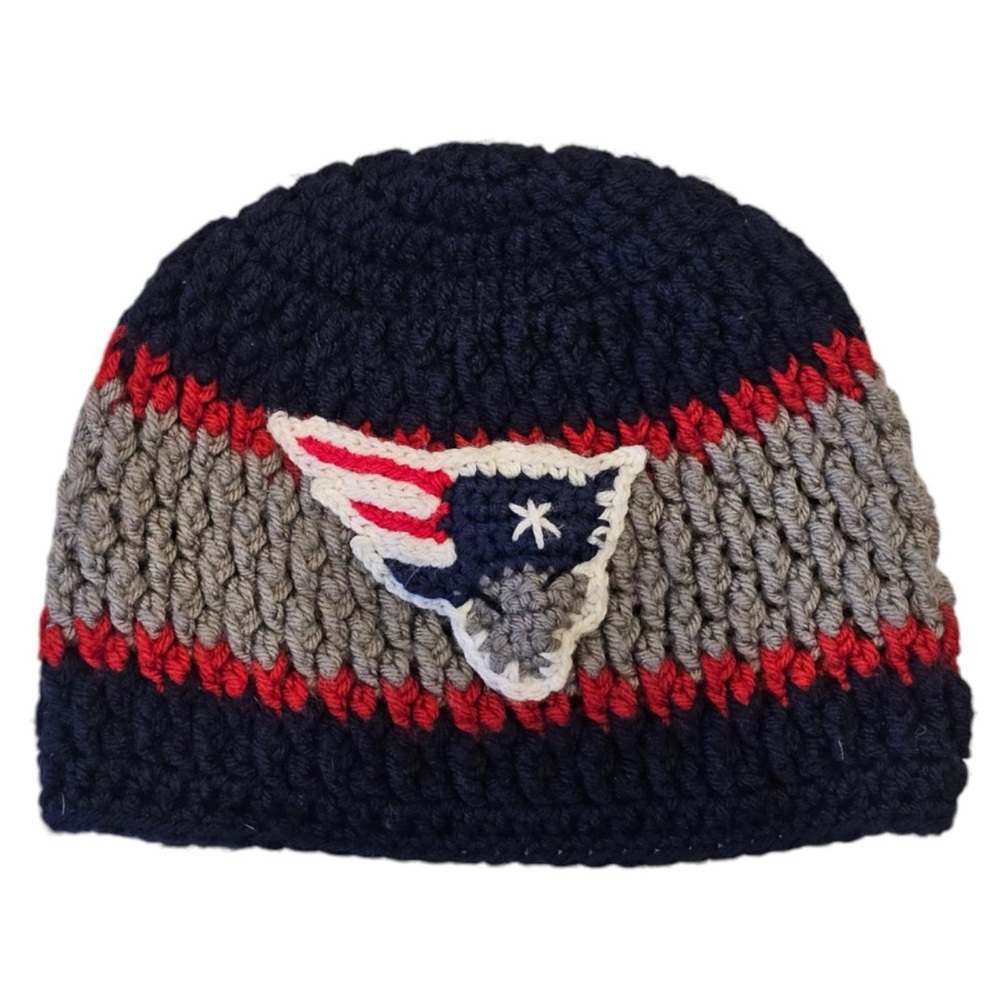 New England Patriots Hat Knit Cap Blue Handmade Crochet